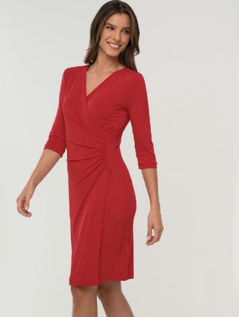 Anatomie Red Marine Travel Wrinkle Free Faux Wrap Dress V-Neck Stretch Size L